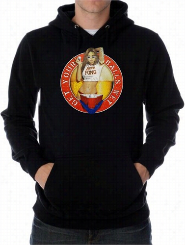 Beer Pong &quot;get Your Balls Wet Babe&quot; Mens  Hoodie