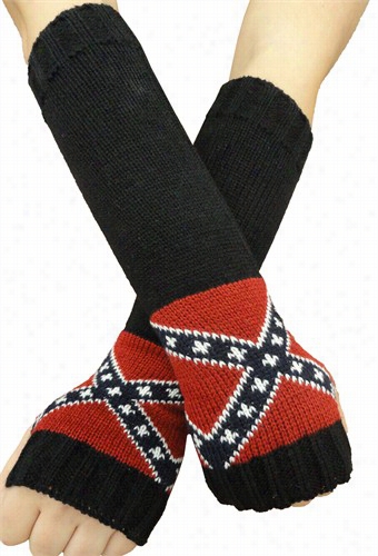 Confedeate Rebel Banner Knit Pair Of Arm Warmers