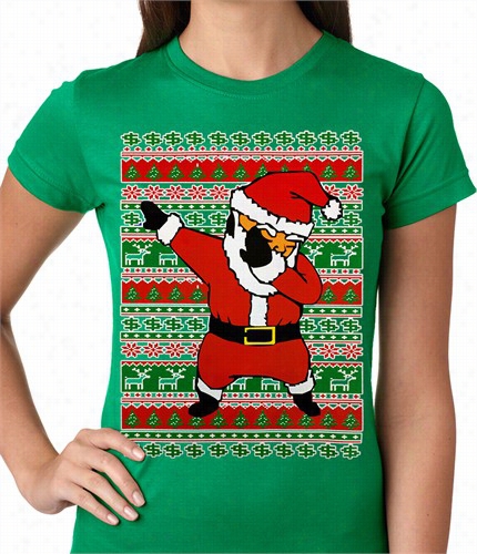 Dabbing Santa Ugly Christmas Ladies T-shirt