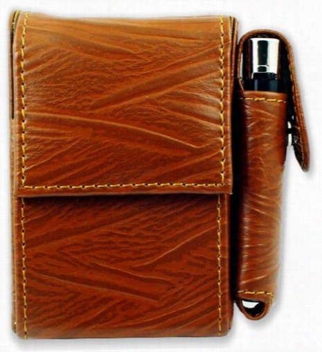 Deluxe Distressed Leather Cigarette And Lighter Case F(or Regularss)