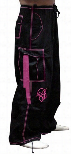 Ghast Contrast Stitch Cargo Dncee Pants (black / Pink)