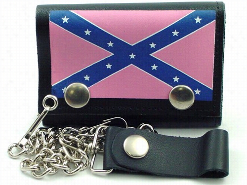 Girls Pink Rebel Flag Genuine Leather Chain Wallet