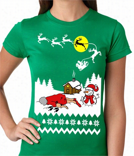 Grandma Got Run Over By A Reindeer - Ugly Christmas Laides T-shirg