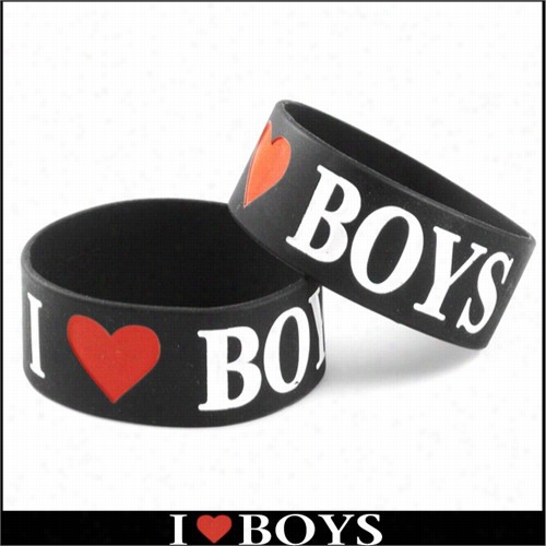 I Love Boys Designer Rubber Saying Bracelet