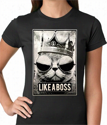 Like A Boss Cat With Crown And Glasses Ladies T-shirt
