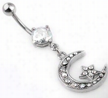 Navel Body Jewelry - Star & Moon C.z. Navel Jewelry