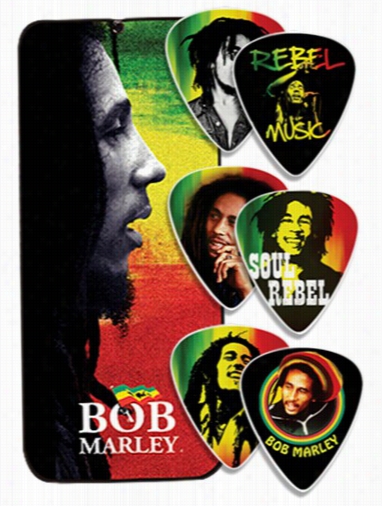 Official Bob Marley Heavy Dunlop Tortex Guitar (6 Pack With Bob Marley Tin Case)