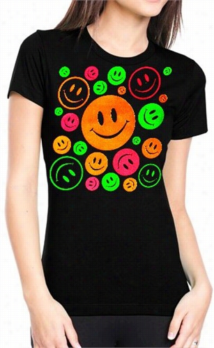 Super  Skiley Facess Neon Color Gi Rls T-shirt