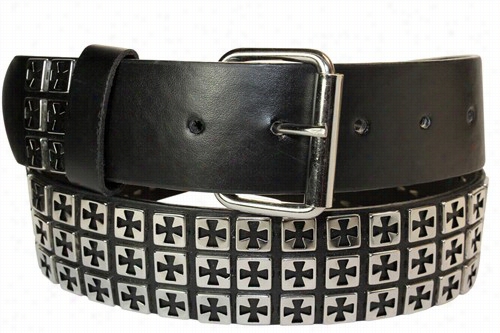 Three Row Studded Iron Cross  Leather Belt