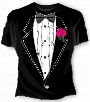 Tuxedo Shirts - Girls Ruffled Tuxedo T-Shirt With Pink Rose