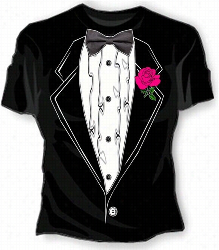 Tuxedo Shirts - Girls Ruffled Tuxedo T-shirt With Pink Rose