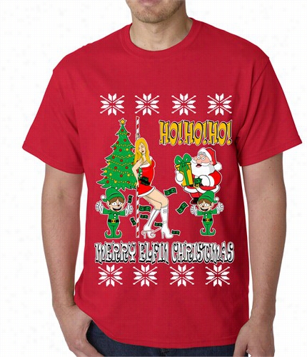 Ugly Christmas T-shirt - Santa And The Stripper  Mens T-shirt