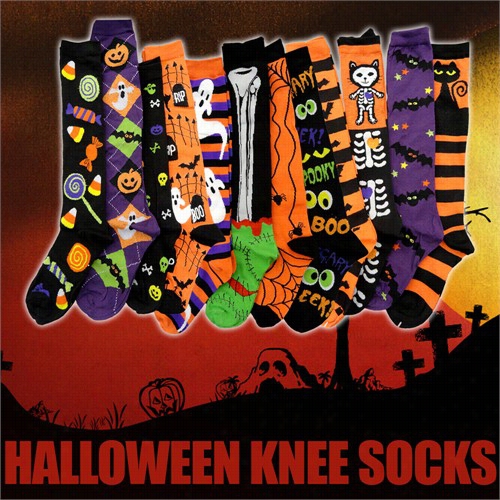 3 Pack Of Spooky Halloween Knee Socks (assorted)