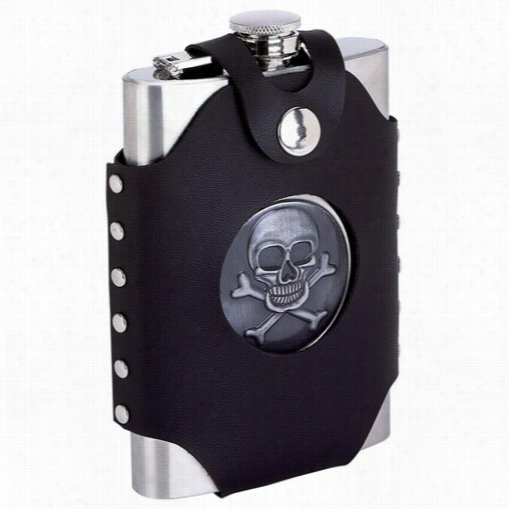 8oz Tsainless Steel Skull And Crossbone Sflask With Sheath