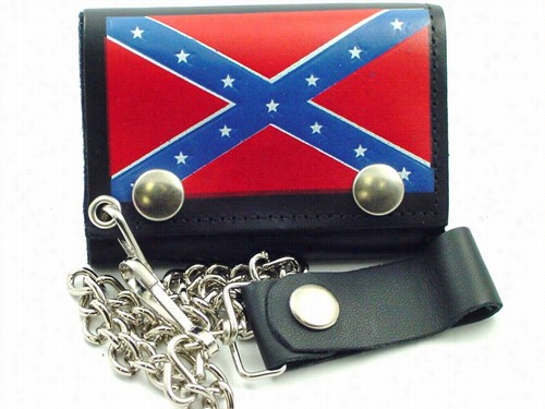 Confederate Rebel Flag  Gen Uin E Leather Chain Wallet