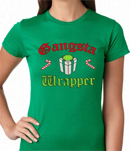 Gangsta Wrap Funny Christm As Ladies T-shirt