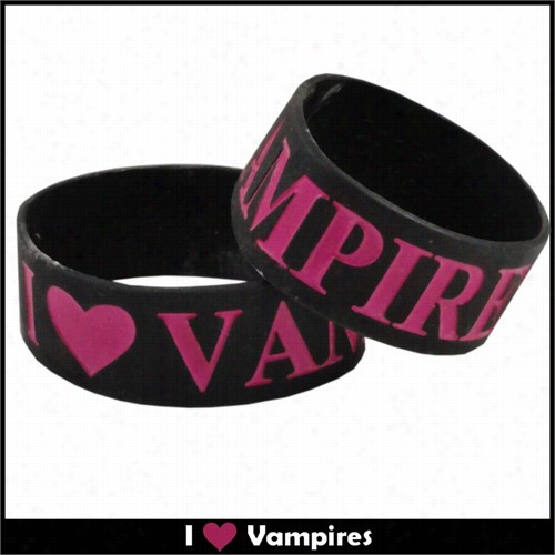 I Love Vampires Dwsigner Rubber Saying Bracelet (blck & Pink)