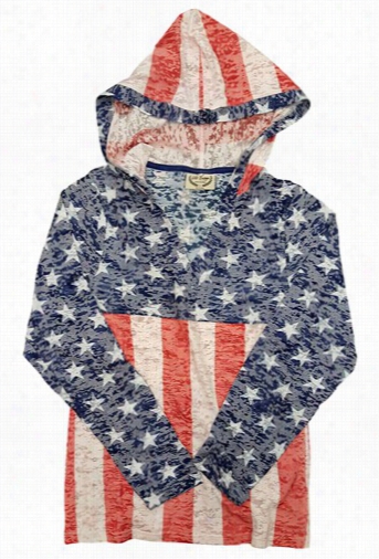 Light Weight Camo American Flag Ladies Burnotu V-neck  Hoodie