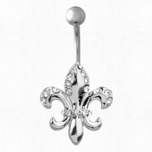 Navel Body Jewelry - Fleur Ds Lis Rhinestone Belly Button Ring