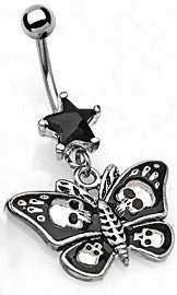 Navel Body Jewelry - Star, Skulls, & Butterfly Belly Button Ring (black)