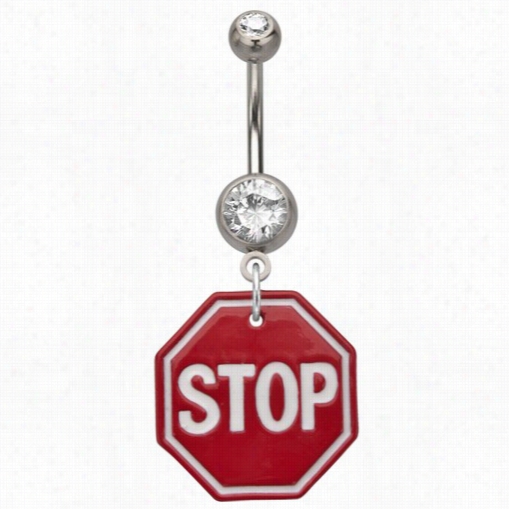 Navsl Boy Jew Elry - Stop Sign Dangle  Rh Inestone Belly Button Ring