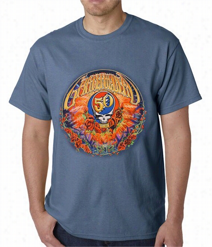 Official Grateful Dead 50th Anniversary Slatte Blue Mens T-shirt