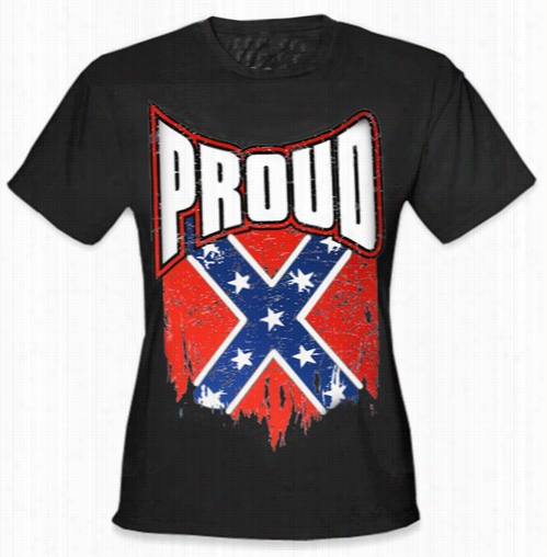 Proud Distressed Confederat Flag Girl's T- Shirt (black)