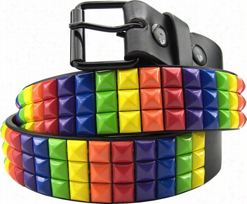 Rainbow Pride Pyramid Studded Eather Belt
