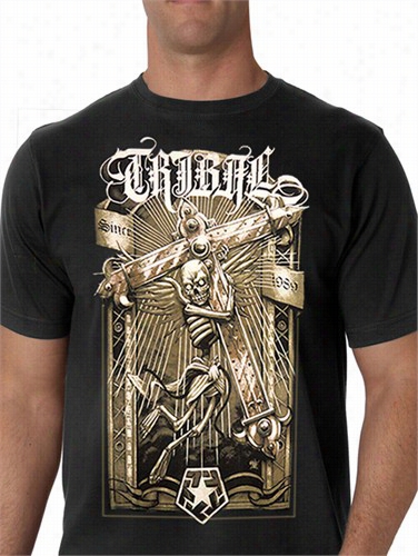 Tribal &quot;sinner&quot; Skull Cross Men's T-shhirt (black)