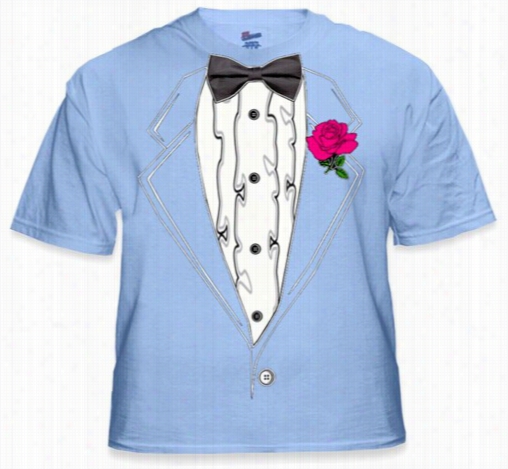 Tuexdo T-shirts - Mens Light Blue Ruffled Tuxeod T-shirt With Pink  Rose