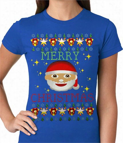 Ugly Christmas Tee - Ugly Christmas Tee - Emoji Santa Ugly Christmas Ladies T-shirt