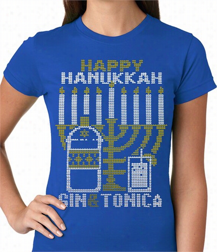 Ugly Hanukkah Tee - Gin And Tonica Golden Menorah Ugly Hanukkah Ladie St-shirt