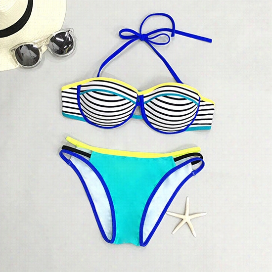 Brighht Morning Stripe Halter Bikiniset