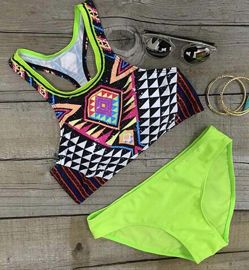 Candy Color Geometric Swimsuit