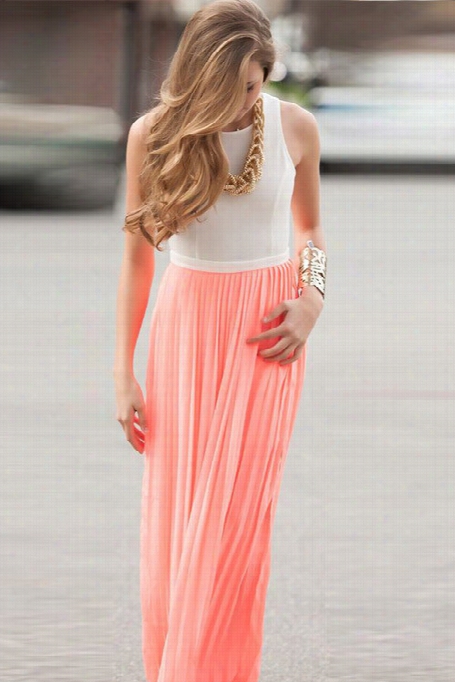 Coral Cutout  Back Pleated Dress