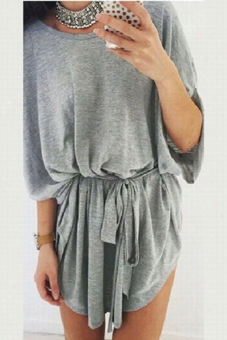 Make Your Own Style Solid Grey Waist-tie Dress