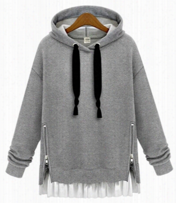 Gray Swan Falbal Hooded Sweatshirt