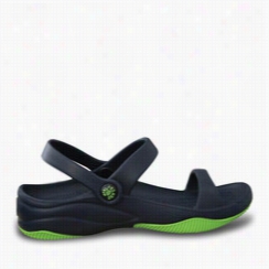 Ki Ds' Premium 3-strap Sandals - Navy With Lime Green