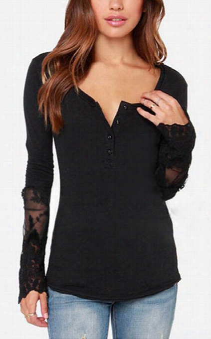 Little Black Lace Long Sleeves Shirt