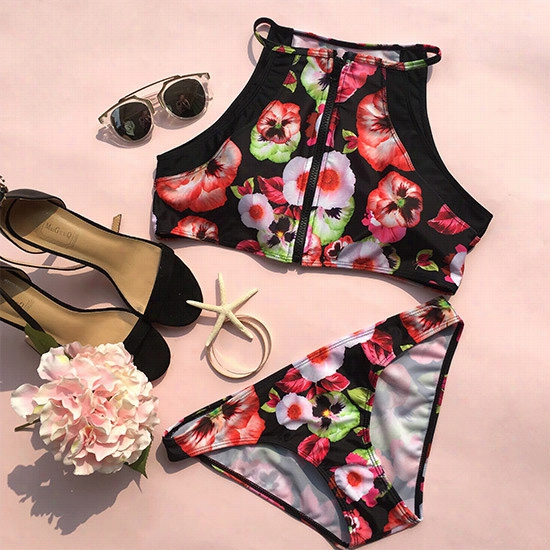 Midnight Garden Floral Tank Bikini Set