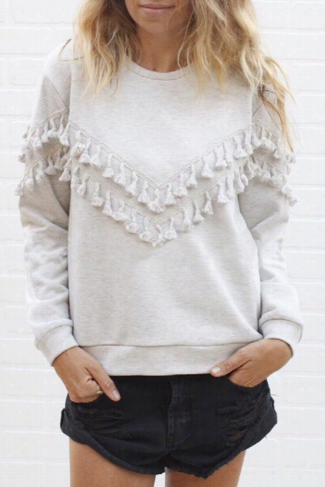 Miss You Tassel  Cropped Sweatshirt