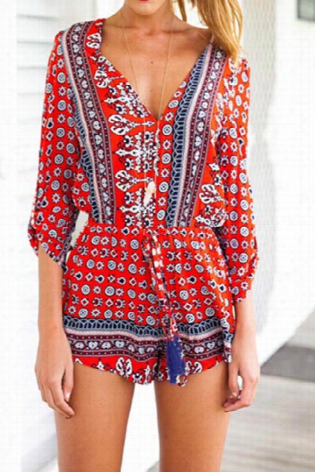 Sea  Of Me Ethnnic Plunging Romper