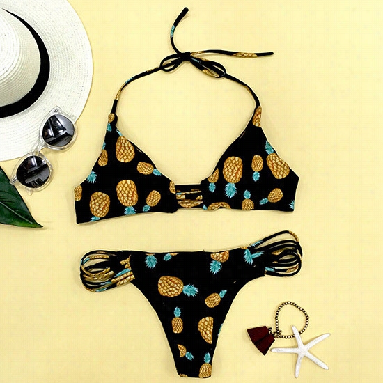 Sweet Summer Pineaapple Halter Bikini Set