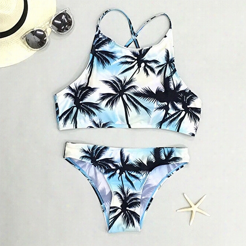 Tropical Coconut Paalm Tank Bikini  Set