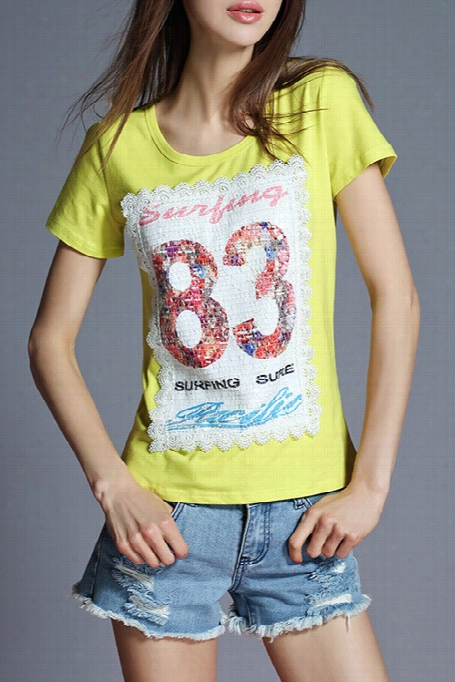 Working Fori T Letter Sequined T-shirt