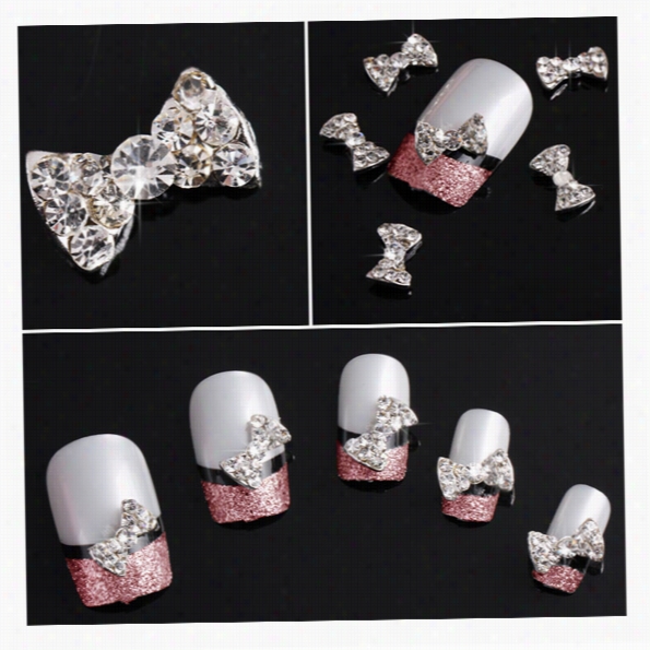 10  X 3d Clear Alloy Rhinestones Bow Tie Nail Art G Litters Slices Diy Devorationns