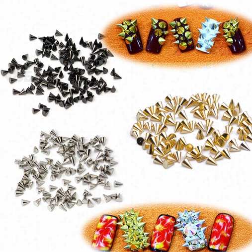 100pcs Metallic  3d Tiny Spike Rivets Admix  Nail Art Tips Diy Dexoration