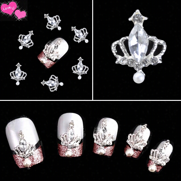 10pcs 3d Akloy Rhinestone Faux Pearl Crrown Nail Art Glitters Slice Diy Decoration