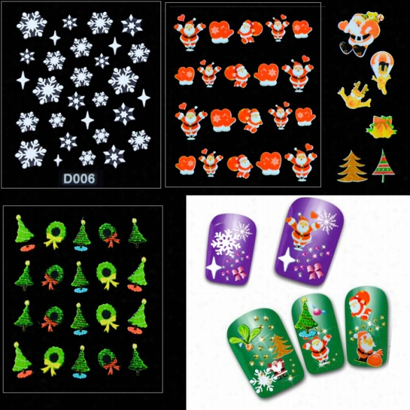 12 Sheets Christmas Snowflakes Santa Trees Design Nail Art Stickets Decals