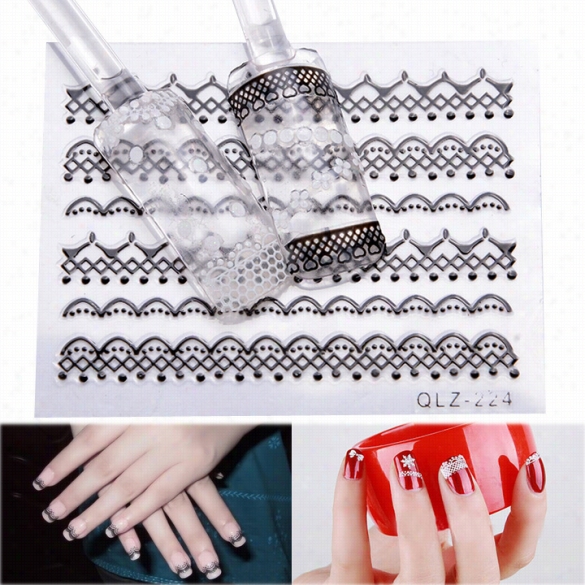 30pcs 3d Blavk And White Lace Design Nail Art Stickers Flower Person Icure Claw Decals Tips